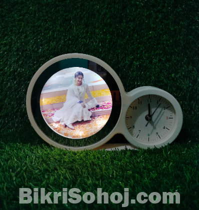 Magic Mirror Photo Frame with LED Light and Watch